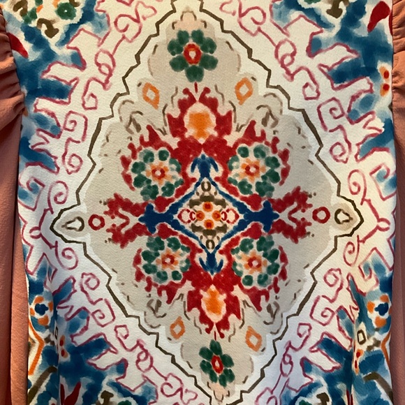 🐝 IZURIA Pink & Blue Floral Button-Accent Long Puff-Sleeve Top NWOT Size M - Picture 2 of 7